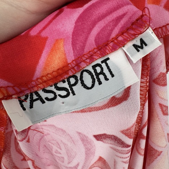 Passport Vintage Y2K Rose Floral Midi Dress Red Pink Orange Spaghetti Strap Med - Picture 9 of 10